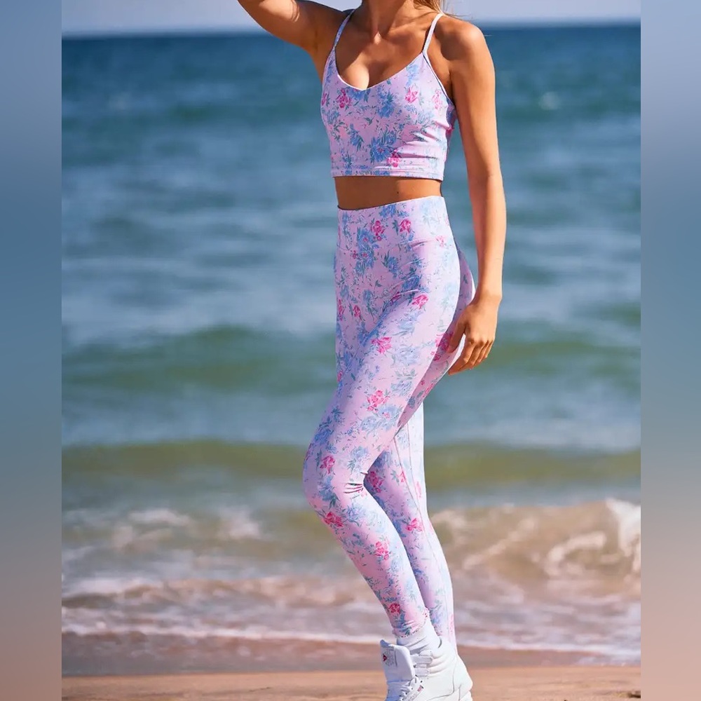 LoveShackFancy Pink Floral High-Waist Leggings